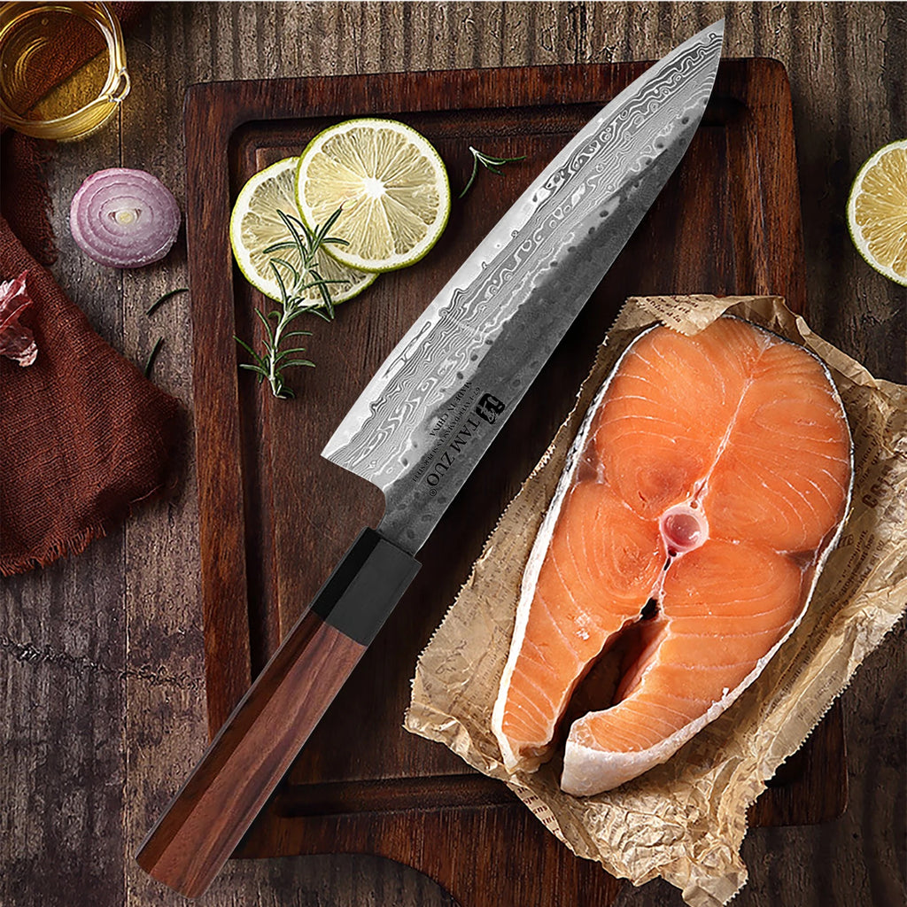 Damascus Steel Chef Knife – Wooden Handle Slicing & Boning Knife with Gift Box