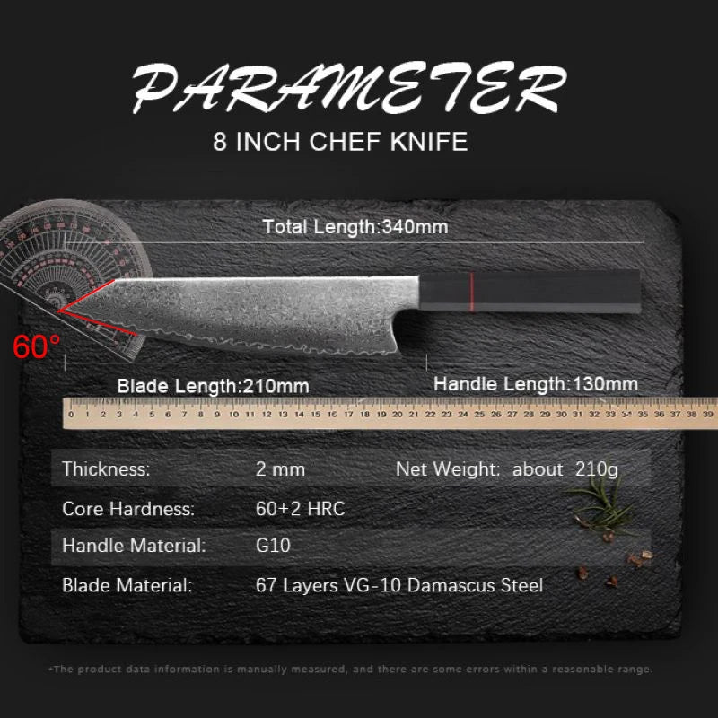 8-Inch 67-Layer Damascus Chef Knife – VG10 Professional Kitchen Blade