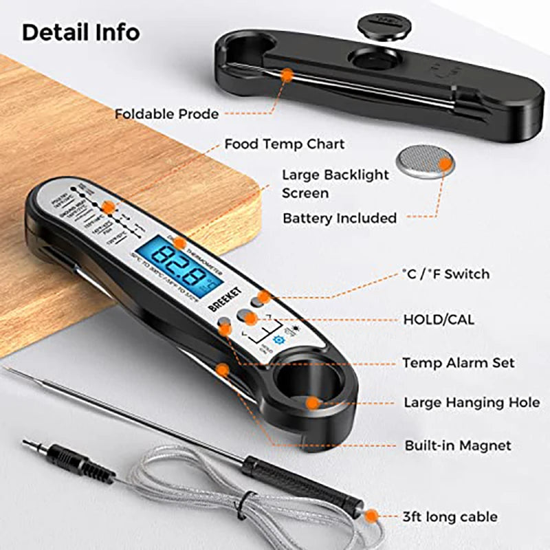 Digital Kitchen Food Thermometer – Dual Probe BBQ & Meat Thermometer with Backlight