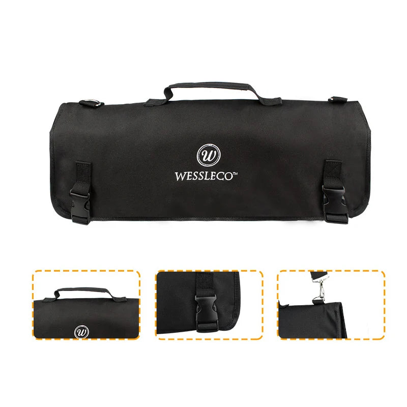 Black Oxford cloth knife roll bag with 11 slots – photo 5