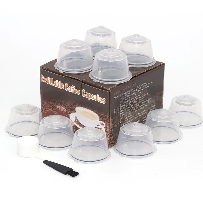10PCS Refillable Coffee Capsules for Nescafé Dolce Gusto – Reusable Pods with Spoon & Brush