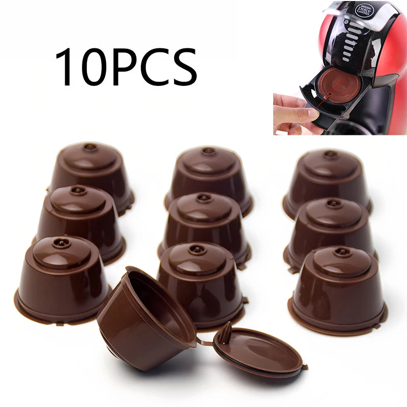 10PCS Refillable Coffee Capsules for Nescafé Dolce Gusto – Reusable Pods with Spoon & Brush