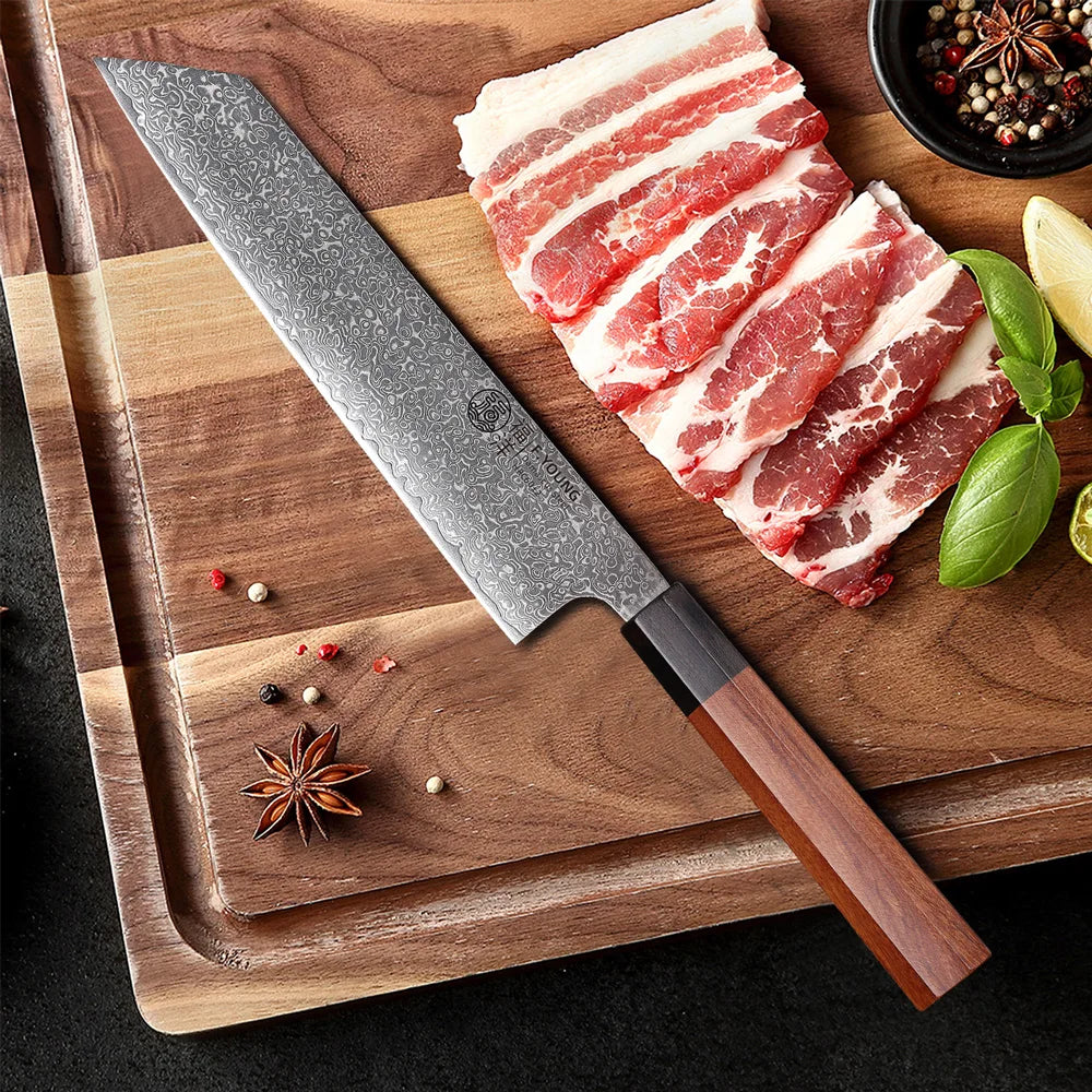F.YOUNG 8.2" Japanese Style Kiritsuke Knife – Hand Forged Damascus Steel Chef Knife