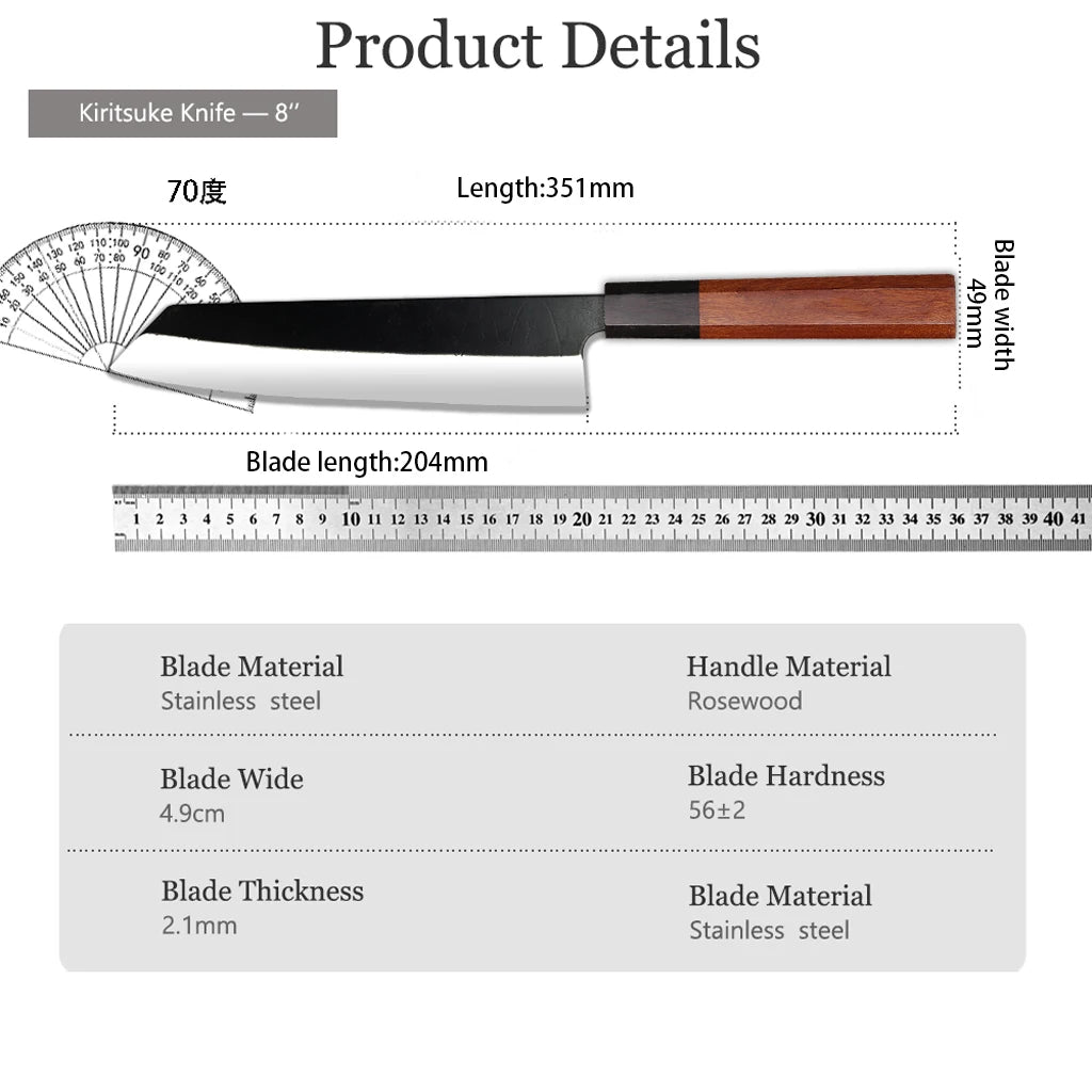 8-inch Japanese-style Kiritsuke chef knife with rosewood handle – view 6