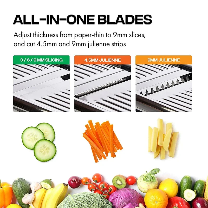 LMETJMA Premium Adjustable Mandoline Slicer – Stainless Steel Vegetable & Fruit Chopper (JT213)