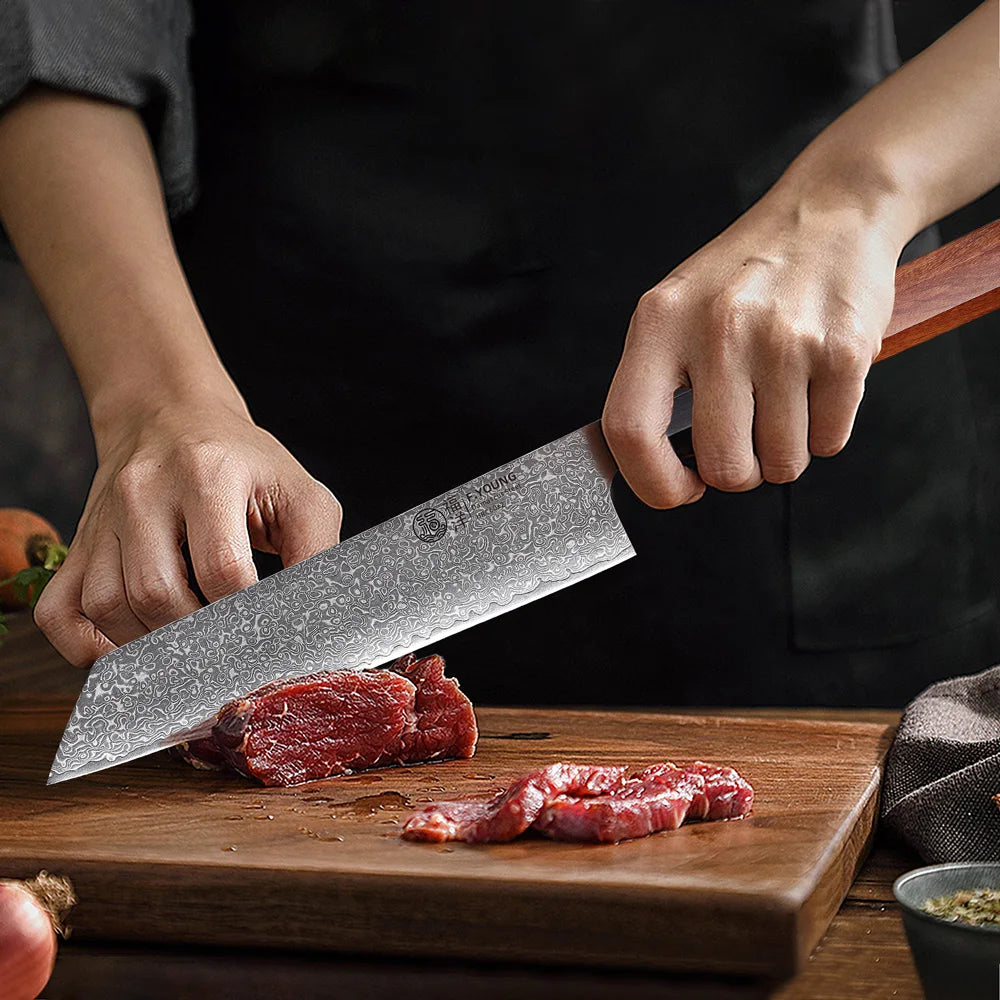 F.YOUNG 8.2" Japanese Style Kiritsuke Knife – Hand Forged Damascus Steel Chef Knife