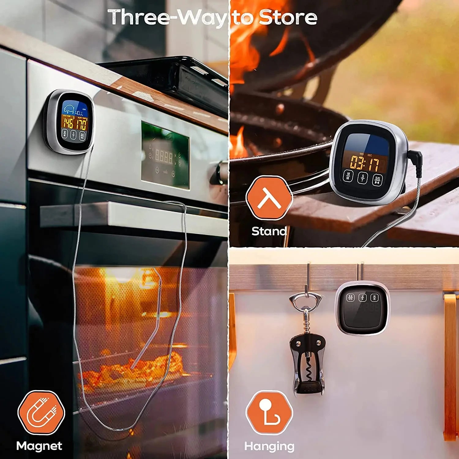 Digital Meat Thermometer with Probe – Instant Read BBQ Grill Thermometer