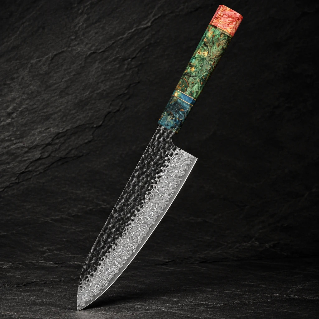 Japanese-style chef knife with 20.5 cm Damascus-pattern blade and wood handle – view 2