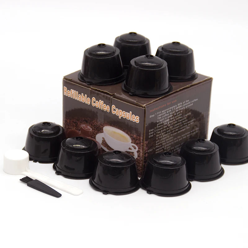 10PCS Refillable Coffee Capsules for Nescafé Dolce Gusto – Reusable Pods with Spoon & Brush
