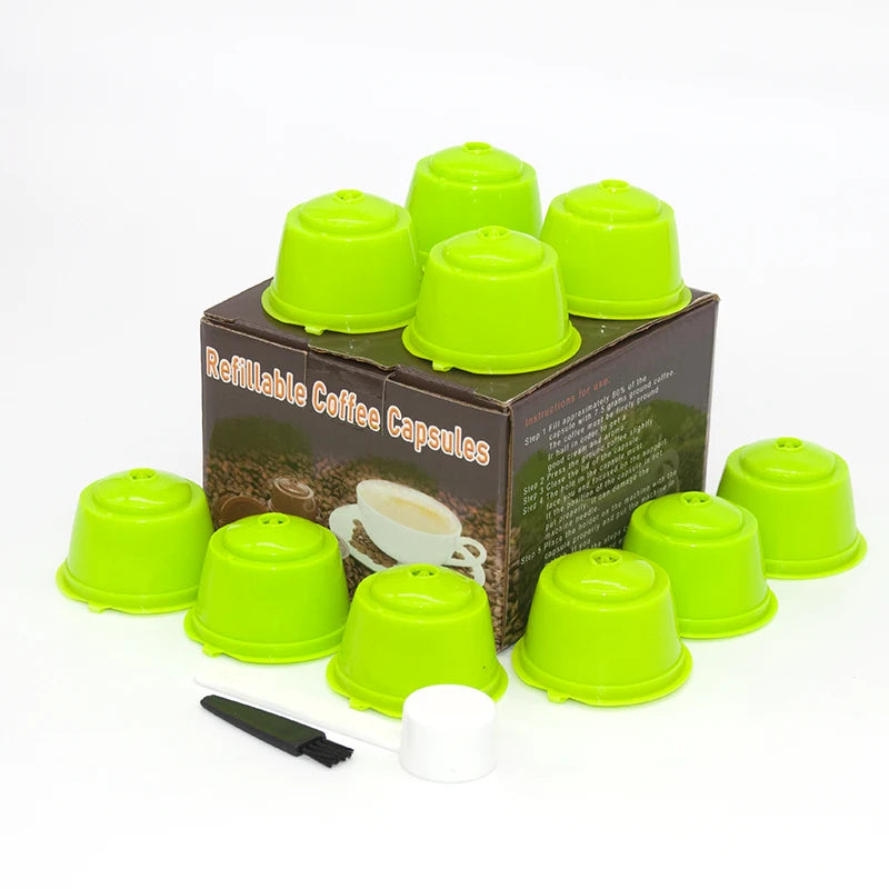10PCS Refillable Coffee Capsules for Nescafé Dolce Gusto – Reusable Pods with Spoon & Brush