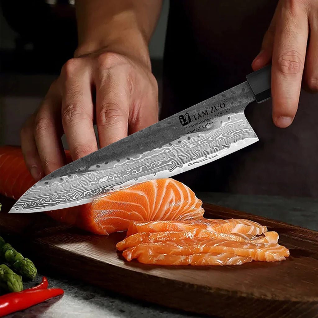 Damascus Steel Chef Knife – Wooden Handle Slicing & Boning Knife with Gift Box