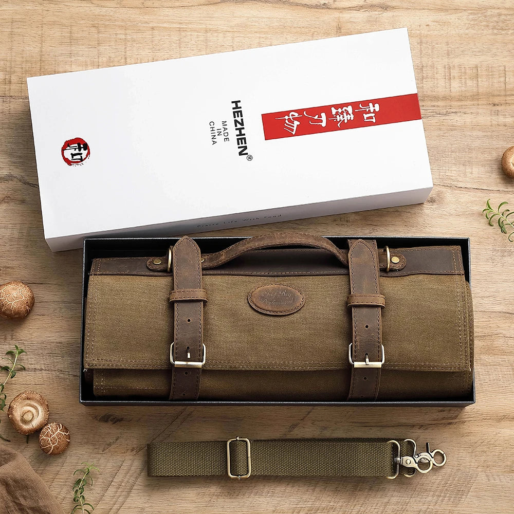 RollChef leather and waxed canvas 12-slot chef knife roll – view 5