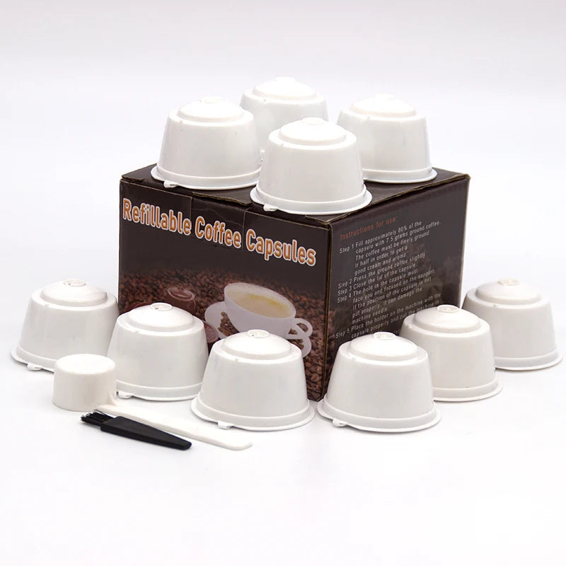 10PCS Refillable Coffee Capsules for Nescafé Dolce Gusto – Reusable Pods with Spoon & Brush