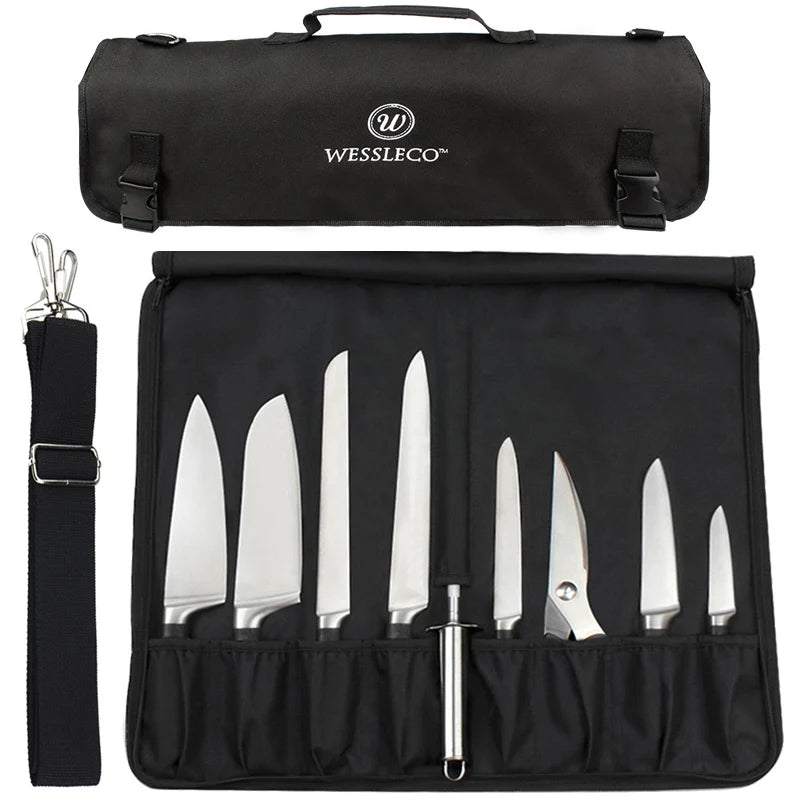 Black Oxford cloth knife roll bag with 11 slots – photo 1