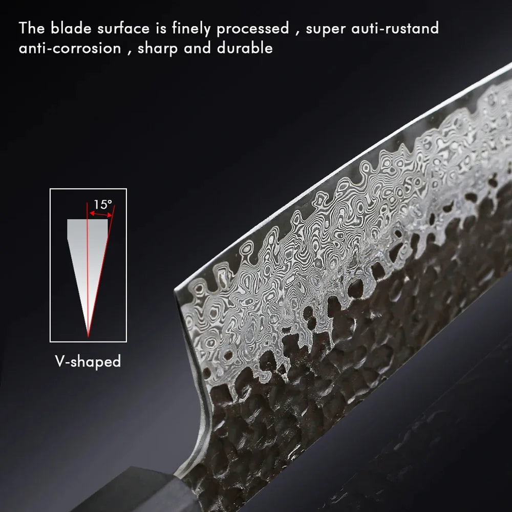 Japanese-style chef knife with 20.5 cm Damascus-pattern blade and wood handle – view 6