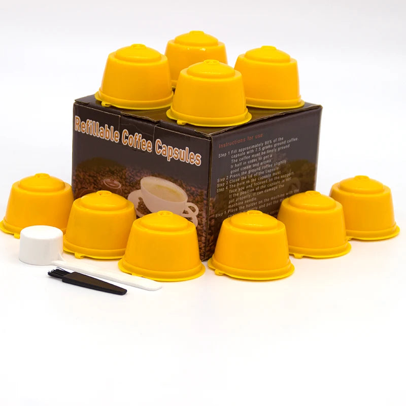 10PCS Refillable Coffee Capsules for Nescafé Dolce Gusto – Reusable Pods with Spoon & Brush