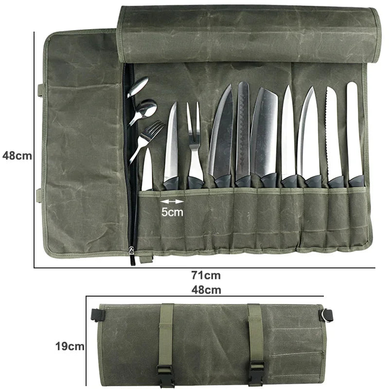 Army green canvas knife roll with 11 slots – photo 4