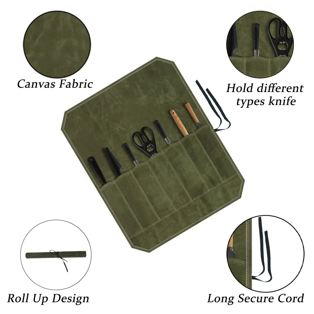 Fieldroll waxed canvas portable chef knife roll – view 4