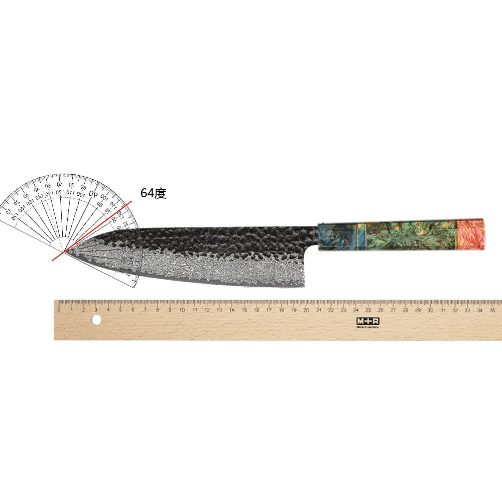 Japanese-style chef knife with 20.5 cm Damascus-pattern blade and wood handle – view 4