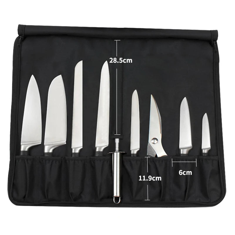 Black Oxford cloth knife roll bag with 11 slots – photo 2