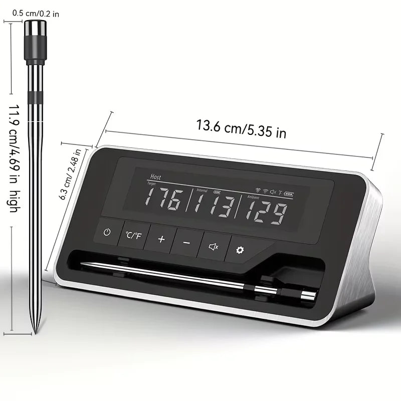 Smart Wireless Meat Thermometer – 5mm Ultra-Thin Bluetooth Probe with Large LCD for BBQ & Oven