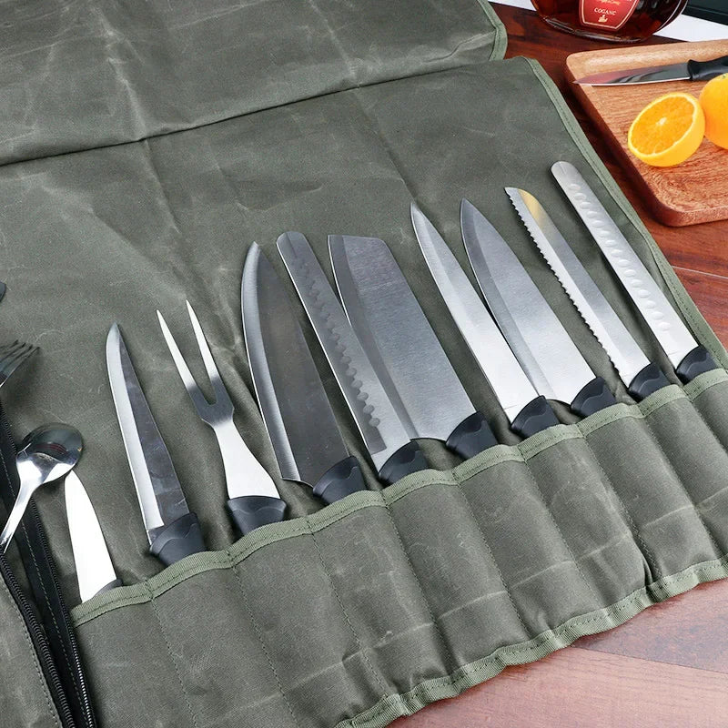Army green canvas knife roll with 11 slots – photo 5