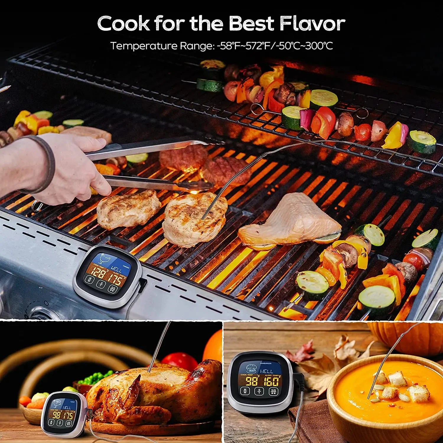 Digital Meat Thermometer with Probe – Instant Read BBQ Grill Thermometer