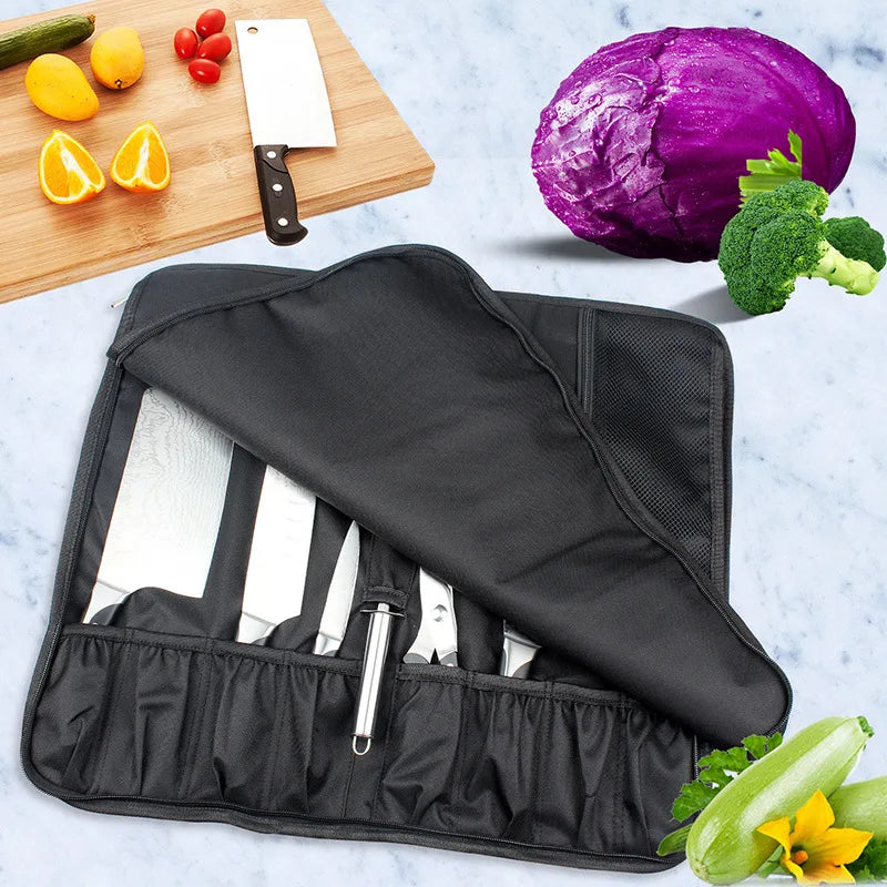 Black Oxford cloth knife roll bag with 11 slots – photo 4