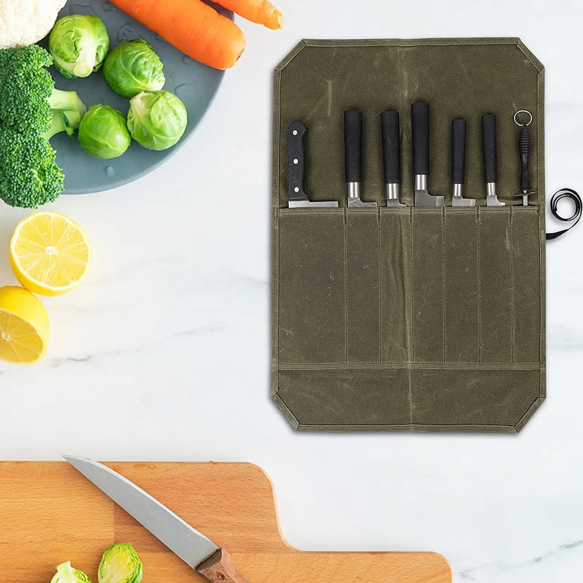 Fieldroll waxed canvas portable chef knife roll – view 5