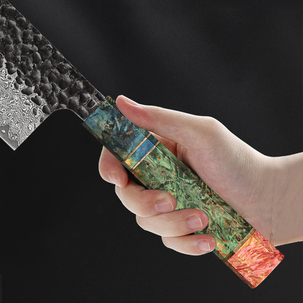 Japanese-style chef knife with 20.5 cm Damascus-pattern blade and wood handle – view 5