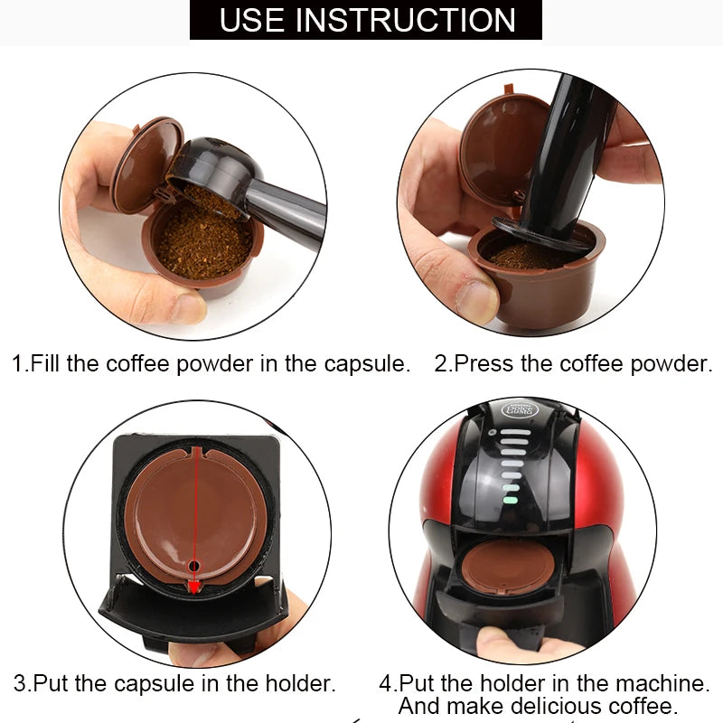 10PCS Refillable Coffee Capsules for Nescafé Dolce Gusto – Reusable Pods with Spoon & Brush