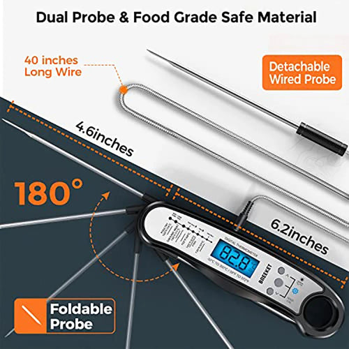 Digital Kitchen Food Thermometer – Dual Probe BBQ & Meat Thermometer with Backlight