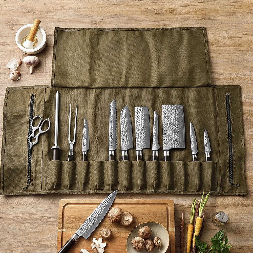 RollChef leather and waxed canvas 12-slot chef knife roll – view 3