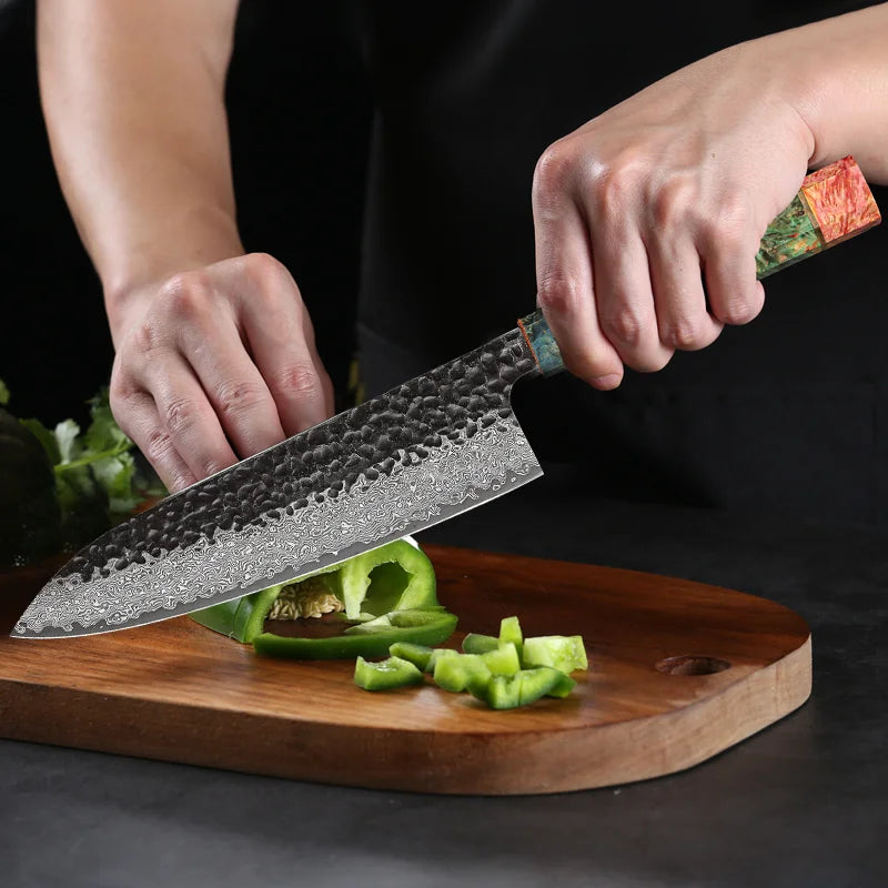 Japanese-style chef knife with 20.5 cm Damascus-pattern blade and wood handle – view 3