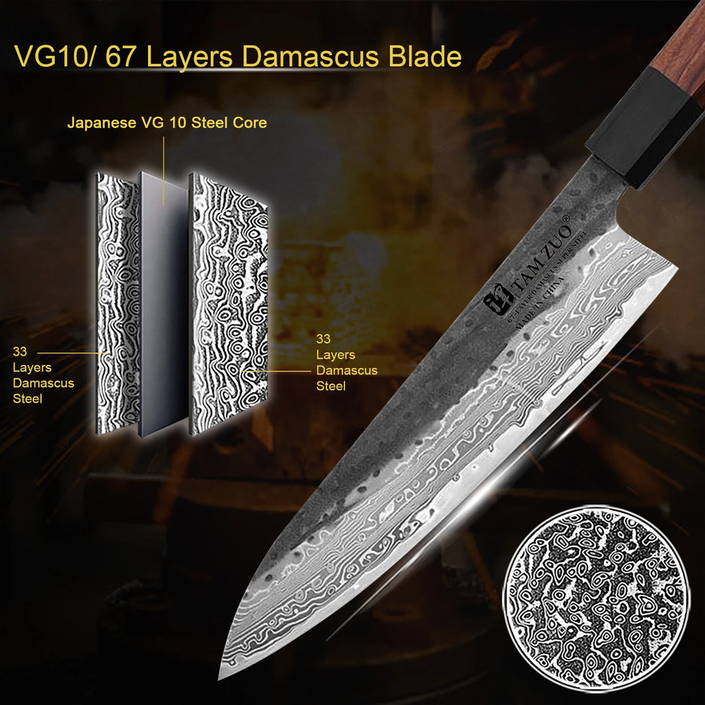 Damascus Steel Chef Knife – Wooden Handle Slicing & Boning Knife with Gift Box