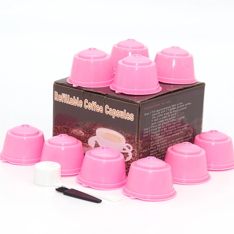 10PCS Refillable Coffee Capsules for Nescafé Dolce Gusto – Reusable Pods with Spoon & Brush