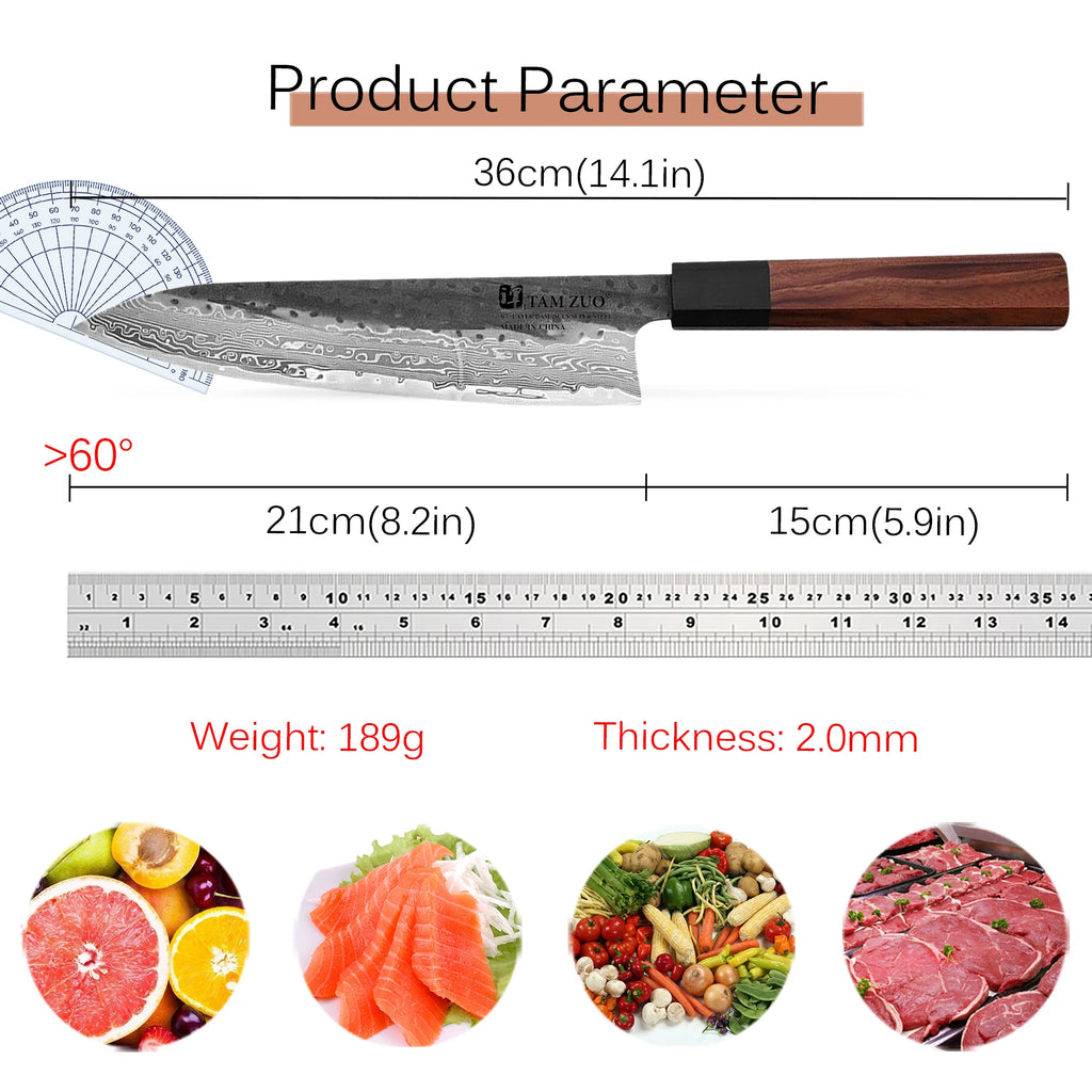 Damascus Steel Chef Knife – Wooden Handle Slicing & Boning Knife with Gift Box