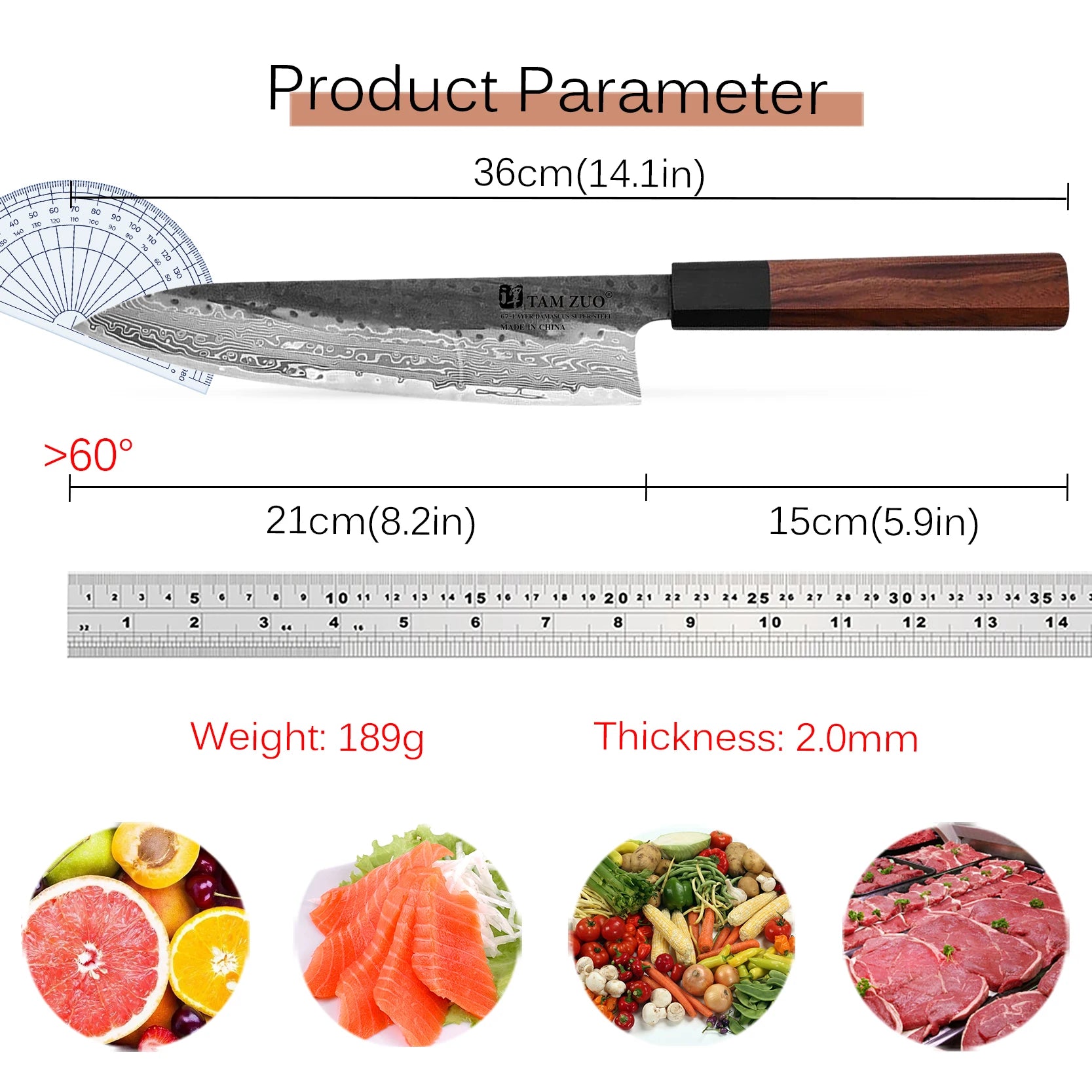 Damascus Steel Chef Knife – Wooden Handle Slicing & Boning Knife with Gift Box