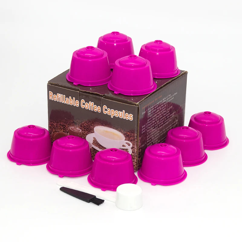 10PCS Refillable Coffee Capsules for Nescafé Dolce Gusto – Reusable Pods with Spoon & Brush