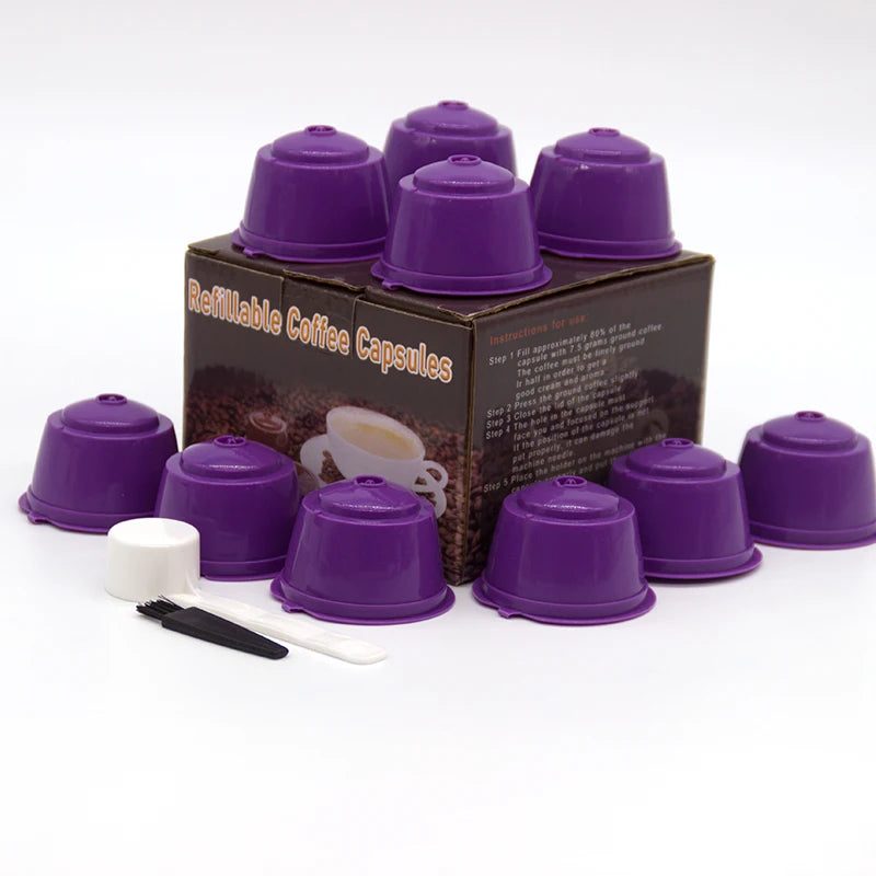 10PCS Refillable Coffee Capsules for Nescafé Dolce Gusto – Reusable Pods with Spoon & Brush