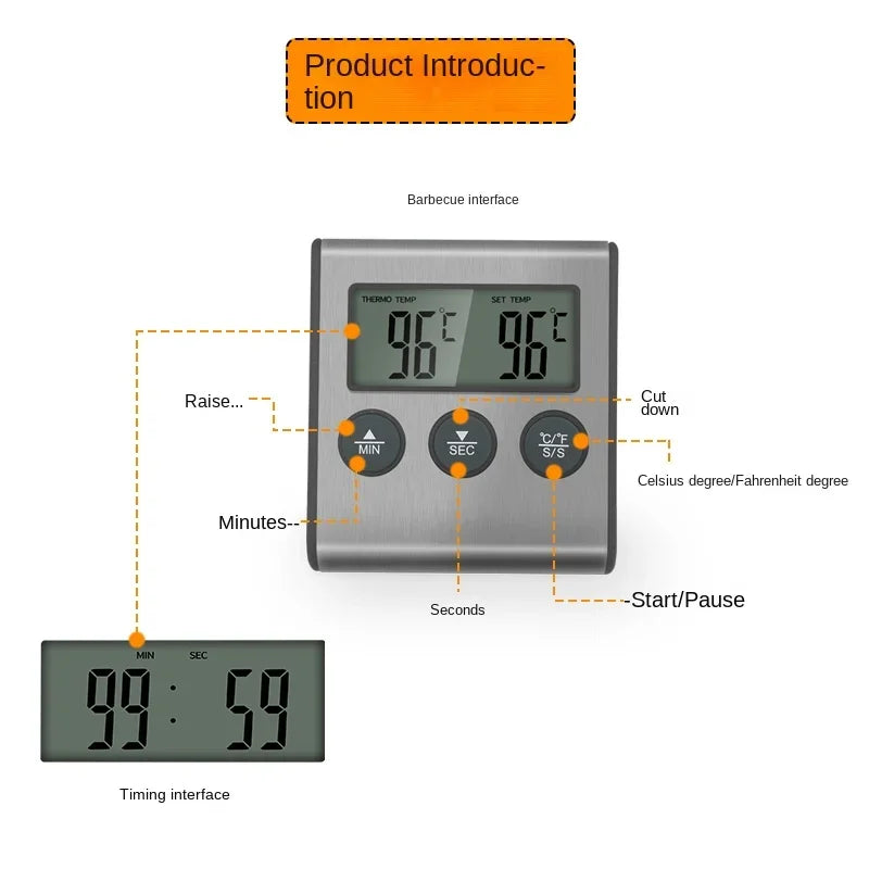 TP700 Digital Wireless Food Thermometer – Remote Oven & BBQ Probe with Timer