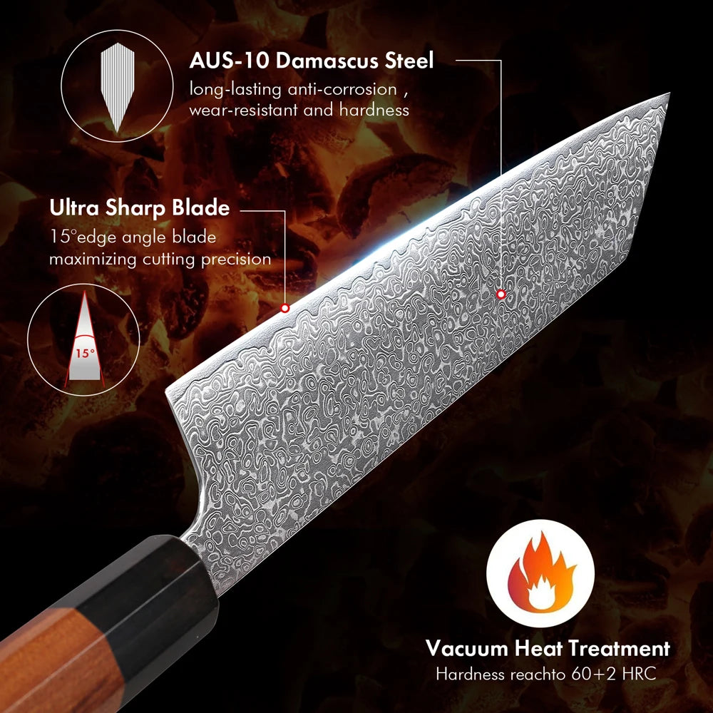 F.YOUNG 8.2" Japanese Style Kiritsuke Knife – Hand Forged Damascus Steel Chef Knife