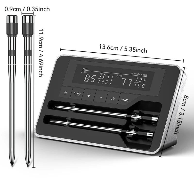 Smart Wireless Meat Thermometer – 5mm Ultra-Thin Bluetooth Probe with Large LCD for BBQ & Oven