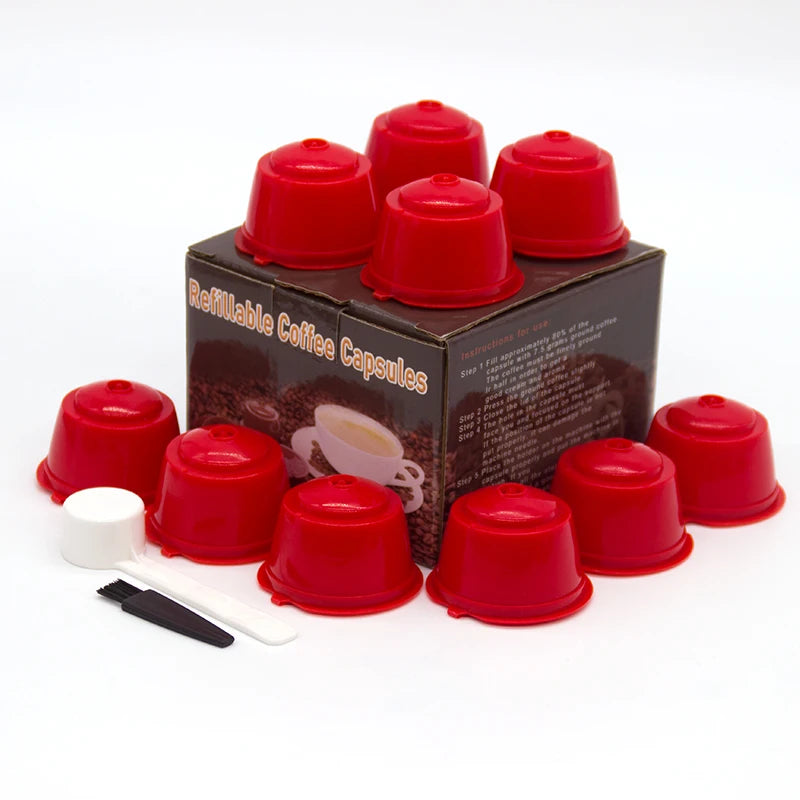 10PCS Refillable Coffee Capsules for Nescafé Dolce Gusto – Reusable Pods with Spoon & Brush