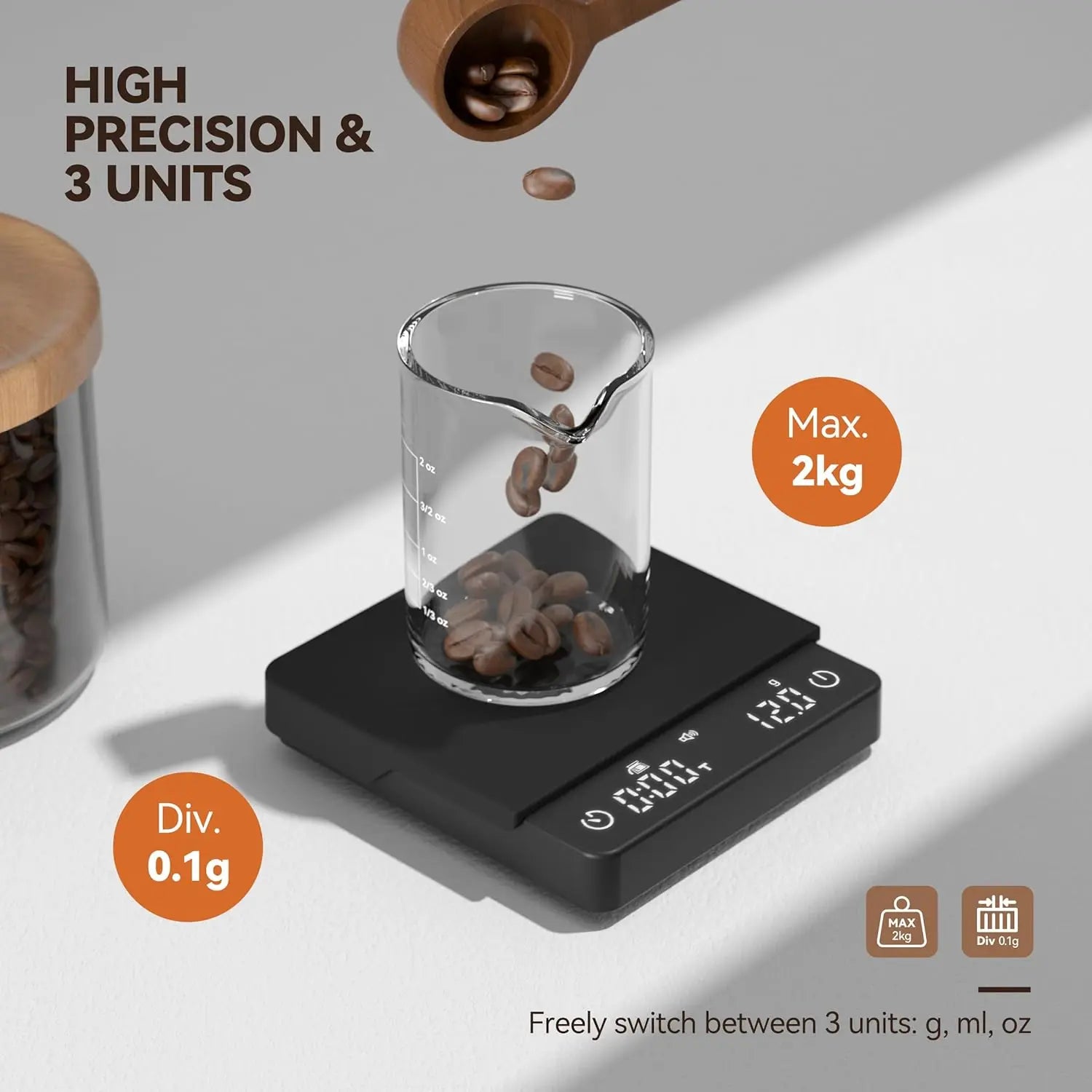 Nano Coffee Scale with Timer – Espresso Scale with Touch Sensor & Silicone Lid