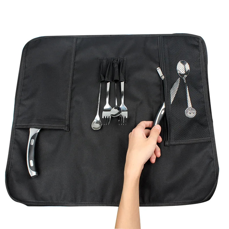 Black Oxford cloth knife roll bag with 11 slots – photo 3