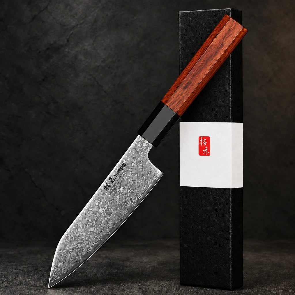 67-layer AUS-10 Damascus utility knife with ebony and rosewood handle – photo 1