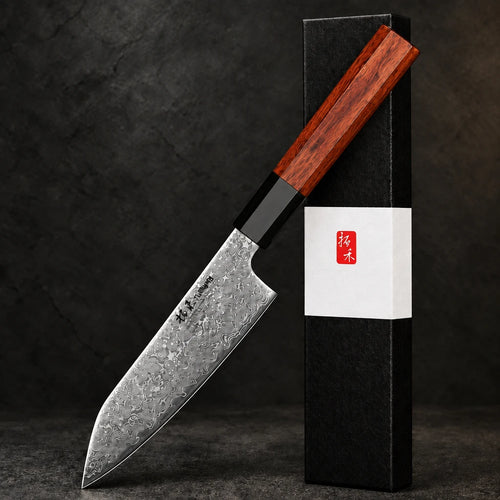 67-layer AUS-10 Damascus utility knife with ebony and rosewood handle – photo 1