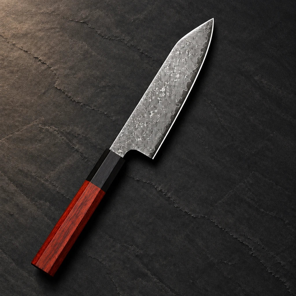 67-layer AUS-10 Damascus utility knife with ebony and rosewood handle – photo 2