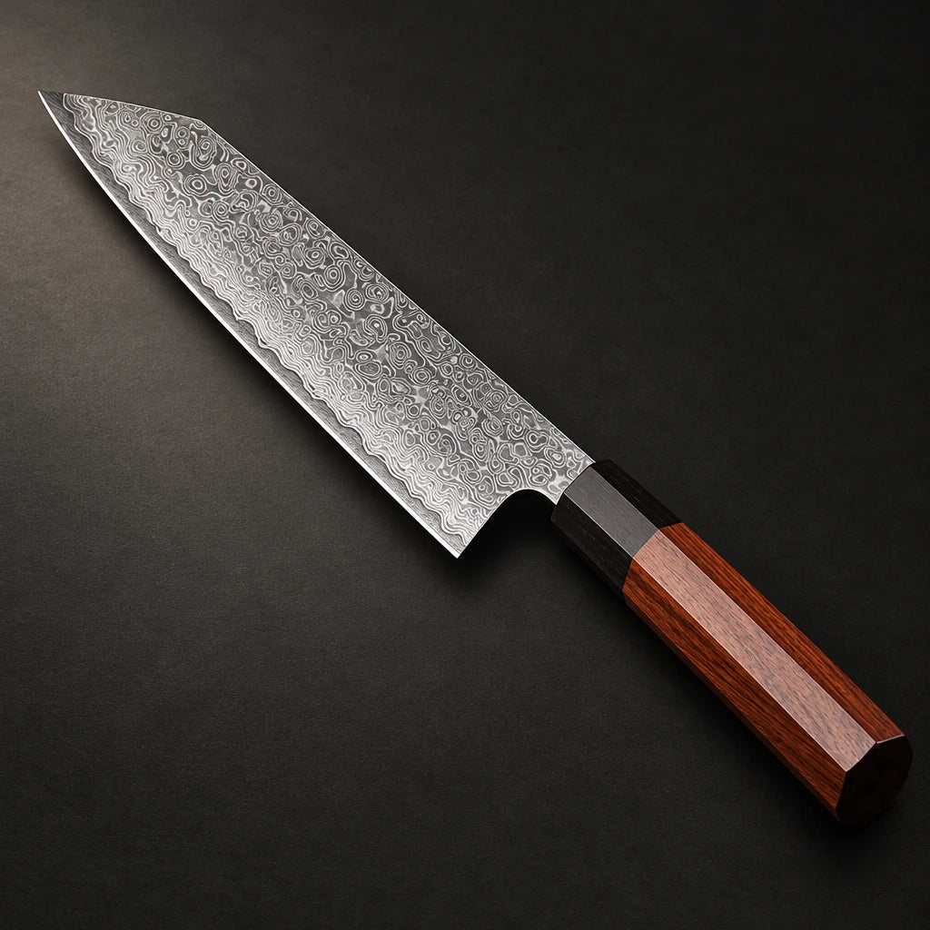 67-layer AUS-10 Damascus utility knife with ebony and rosewood handle – photo 4